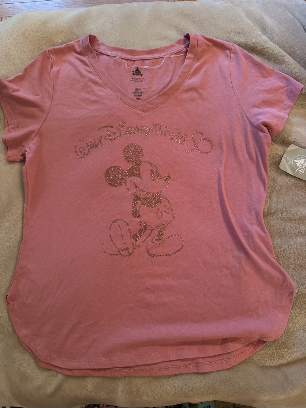 Disney Pink V-Neck Mickey 50th Celebration Tee